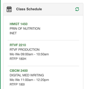 class schedule spring